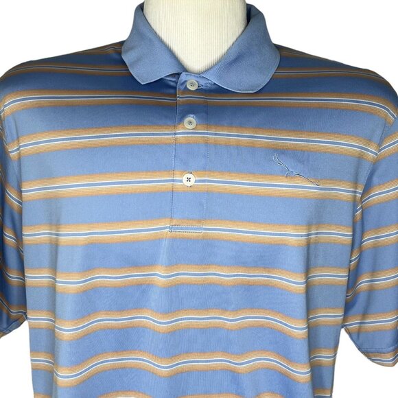 Ashworth Golf Polo Shirt Mens Large Blue Orange Short Sleeves Stripes Size Large - Picture 3 of 9